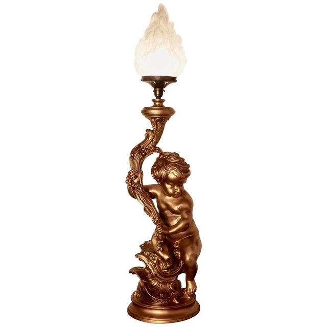 Gilt Table Lamp in the Form of a Cherub, 1970s For Sale - Image 9 of 9