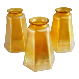 American Tiffany Studios Gold Favrile Glass Lamp Shades - Set of 3