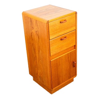 Mid Century Danish Modern Compact Cabinet Teak Wood 2 Drawers Table Vintage MCM For Sale