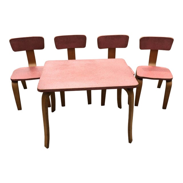 1960s Mid-Century Childs' Dining Set in the Manner of Alvar Aalto Htf - 5 Pieces For Sale
