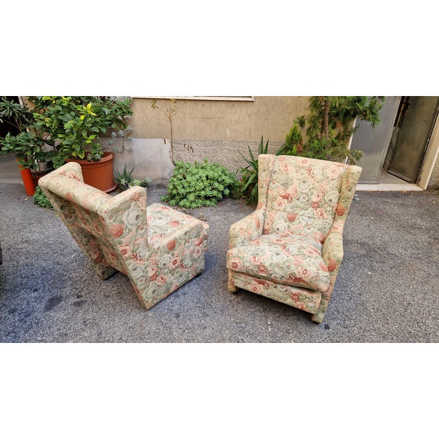 Square Lounge Chairs in Floral Fabric, Set of 2, in Very Good conditions. Designed 1920 to 1949