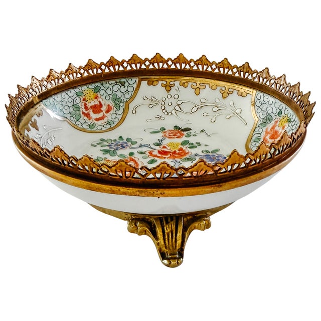 Edmé Samson Antique 19th Century French Samson Famille Rose Ormolu-Mounted Porcelain Low Bowl For Sale - Image 4 of 6