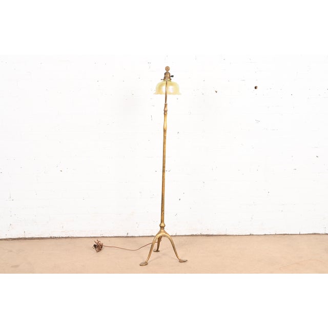 Tiffany Studios New York Gilt Bronze Harp Floor Lamp With Favrile Glass Shade For Sale - Image 11 of 14
