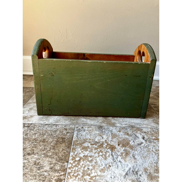 Green Vintage Country Rustic Sage Green Pine Magazine Crate With Heart Cutouts For Sale - Image 8 of 12
