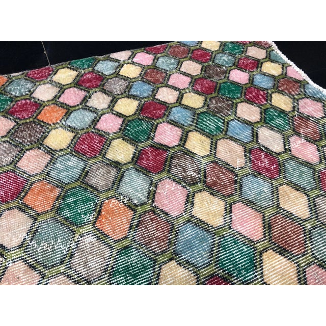 Green Vintage Traditional Turkish Handmade Multicolor Rug For Sale - Image 8 of 11
