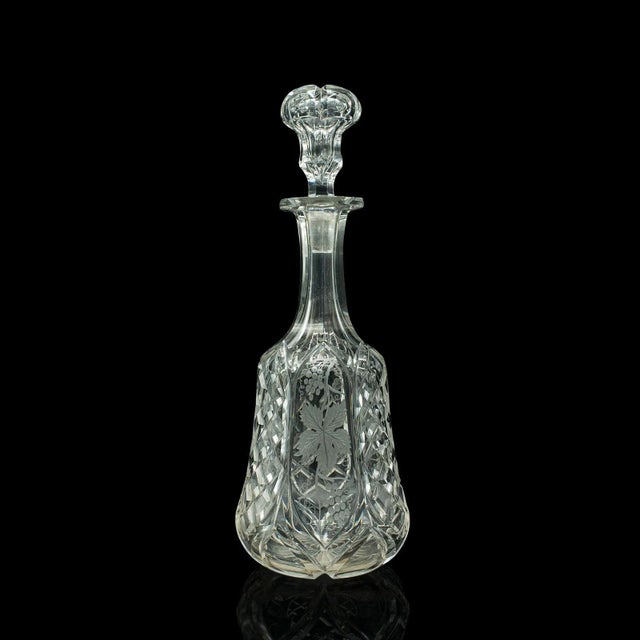 This is a vintage fine wine decanter. An English, etched glass spirit vessel, dating to the mid 20th century, circa 1950....