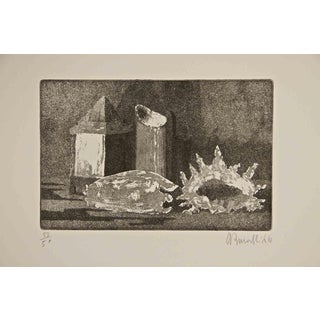 Armando Buratti, Shells, Kettle and Lantern, Etching, 1966 For Sale
