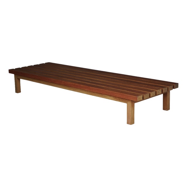Mid-Century Slatted Teak Low Bench, 1960s For Sale