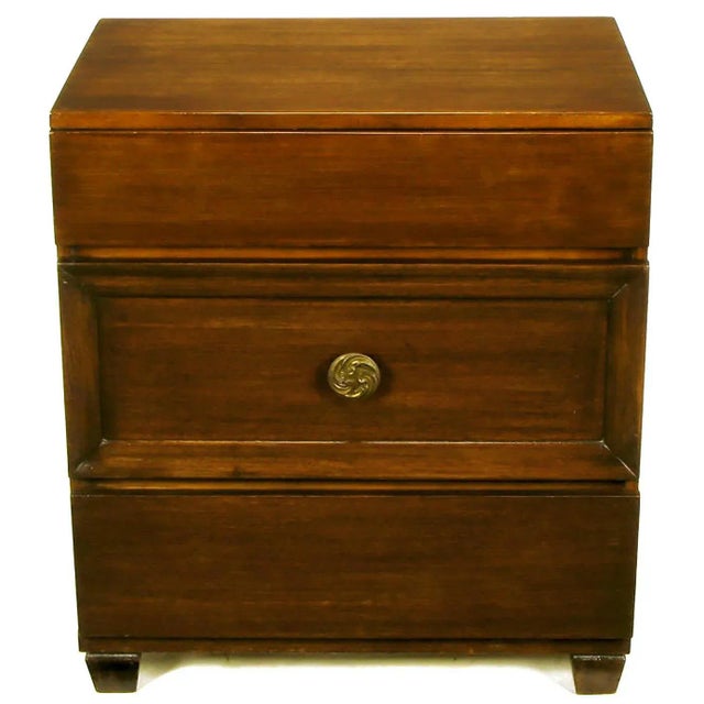 United Furniture Corporation Lacquer Glazed Dark Mahogany Three-Drawer Commodes - a Pair For Sale - Image 4 of 11