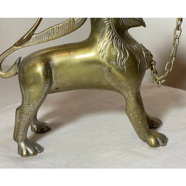 Antique 1800's Bronze Brass Aquamanile Lion Oil Lamp Lighter Temple Lion Statue For Sale - Image 10 of 14