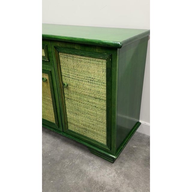 Vintage Green Lacquered Sideboard with Woven Cane Panels, Italy, 1980s For Sale - Image 14 of 15