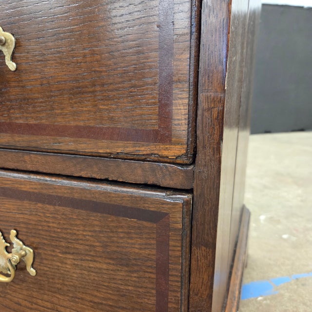 Late 19th Century Georgian Cherry & Oak Banded 5 Drawer Chest With Brass Handles & Escutheons For Sale - Image 16 of 17