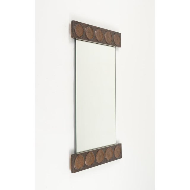 Midcentury amazing rectangular wall mirror in embossed copper decoration on the upper and lower part by Santambrogio & De...