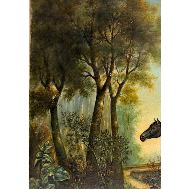 English Black Horse and Dog in British Countryside Landscape Oil Painting, Large Scale, 19th Century For Sale - Image 3 of 7