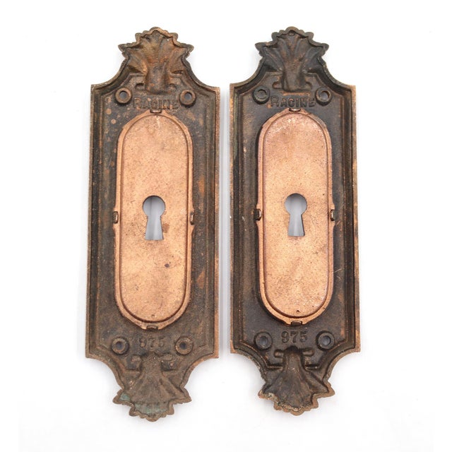 Pair of 1900s Racine Russell & Erwin Brass Pocket Door Pulls For Sale - Image 4 of 6