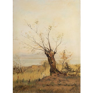 D. Klein, Solitary Tree by the Lakeside in Autumn Field, Oil Painting For Sale