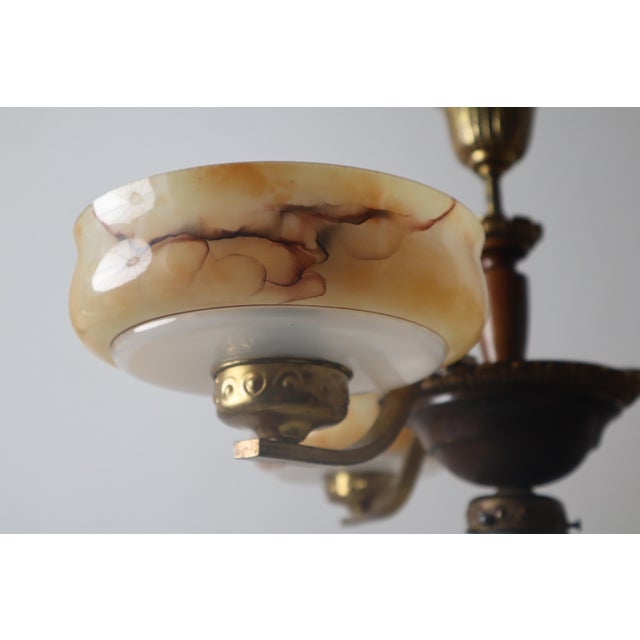 Danish Art Deco Chandelier with Alabaster-Look Glass Bowls For Sale - Image 3 of 18