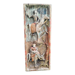 Large Polychrome Relief Sculpture Titled Don Quixote and Sancho Panza in Carved Wood, 1960s For Sale