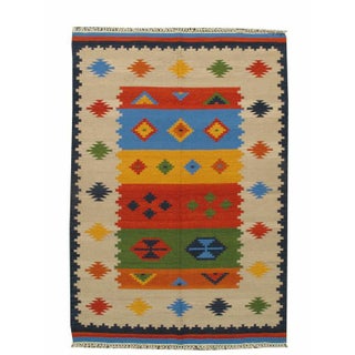 Geometric Primary Multi-color Kilim - 5'5"x7'10" For Sale