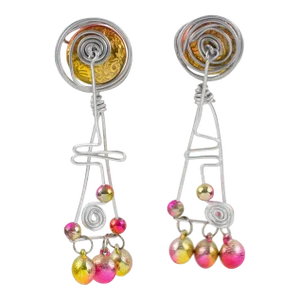 Space Age Futuristic Aluminum and Iridescent Beads Pair of Clip Earrings