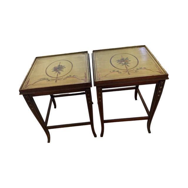 A sophisticated pair of antique occasional tables in the Sheraton / Adam Regency style. These are perfectly scaled as...