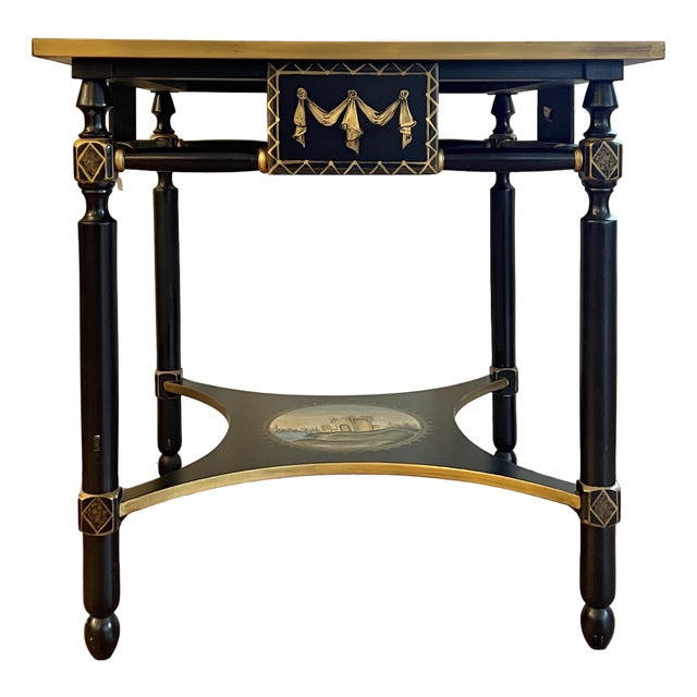 Italian Hand Painted Ebonized Side Table For Sale