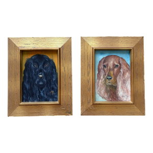 Vintage Original Dog Portrait Oil Paintings - Set of 2