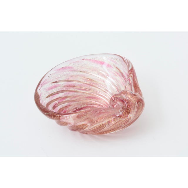 Glass Vintage Murano Style Swirled Snail Glass Bowl With Gold Aventurine Pink, Raspberry For Sale - Image 7 of 10