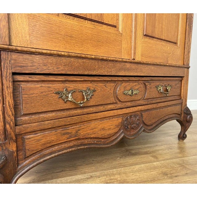 Antique French Carved Oak 2-Door Wardrobe For Sale - Image 10 of 14