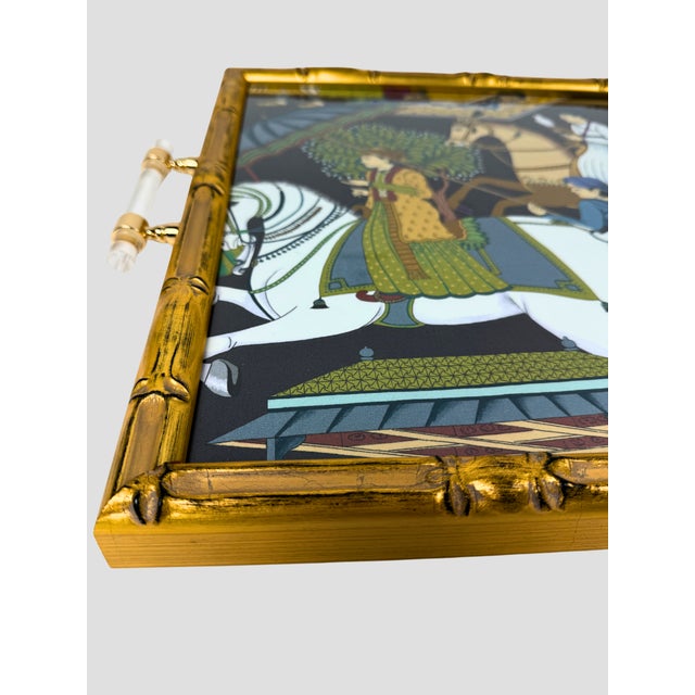 Gold Faux Bamboo Manuel Canovas Indian Celebration Tray For Sale In Greensboro - Image 6 of 8