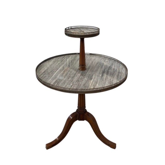 Neoclassical Vintage French Neoclassical Two-Tier Marble & Brass Pedestal Accent Table For Sale - Image 3 of 12