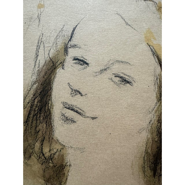 Mid 20th Century Mid 20th Century André Vertès Attributed Original Drawing Female Portrait Mixed Media on Paper For Sale - Image 5 of 14