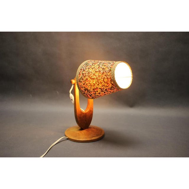 Mid-Century Adjustable Wooden Table Lamp with Floral Shade, Czechoslovakia, 1970 For Sale - Image 10 of 12