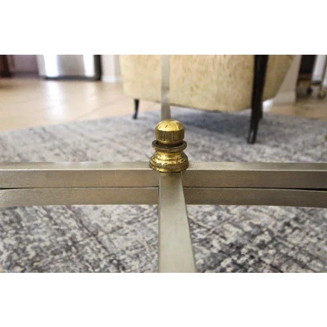 1960's Vintage Jansen Style Italian Brass Steel Round Coffee Table For Sale - Image 11 of 13