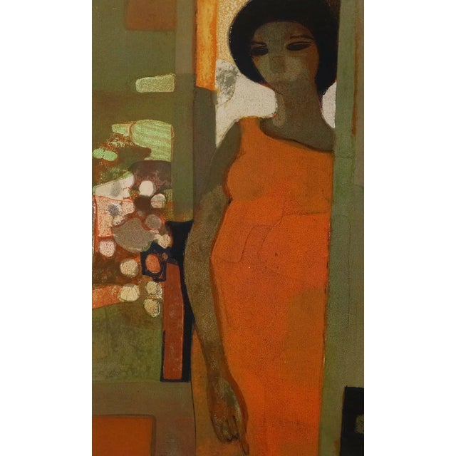 Minaux Original Lithograph La Robe Orange 1967 Signed & Numbered For Sale