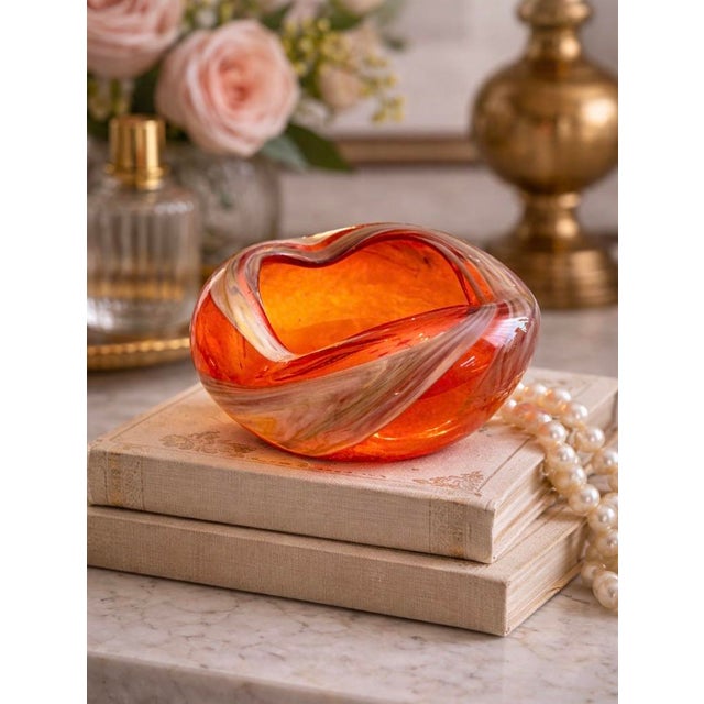 Orange Art Glass Ashtray / Hand blown art decor bowl Hurricane Eye Design Swirling Design Ground Pontil For your...