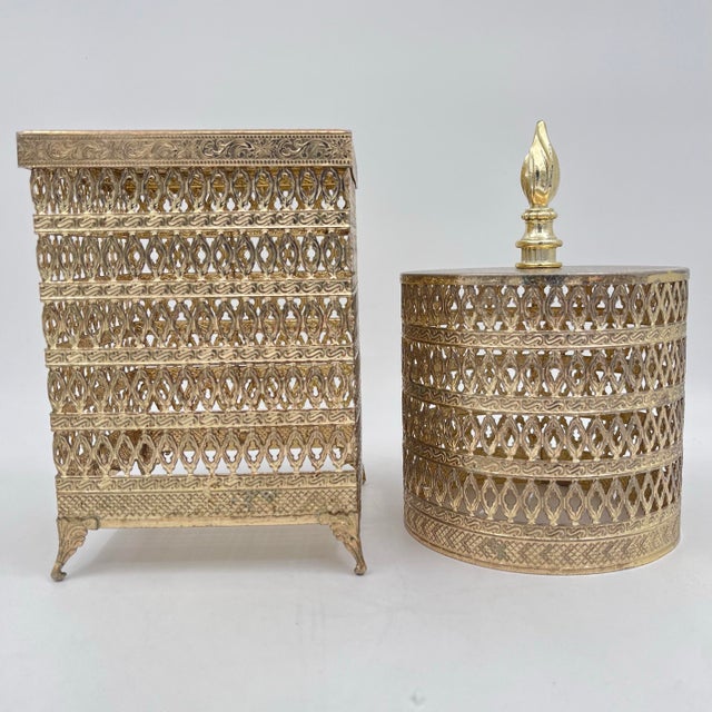 Vintage Hollywood Regency Gold Filigree Ormolu Tissue Box Cover For Sale - Image 10 of 11