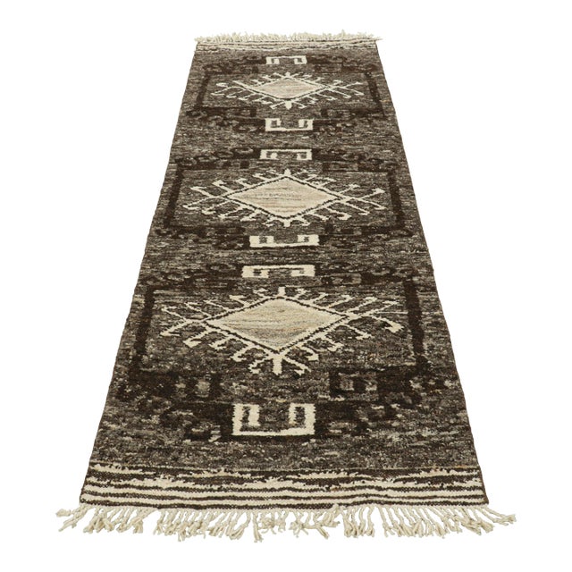 Rug and Kilim’s Tribal Style Kilim Runner Rug in Beige-Brown With Medallions For Sale