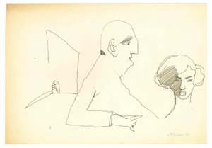 Mino Maccari, Ego and Shadow, Ink Drawing, 1960s