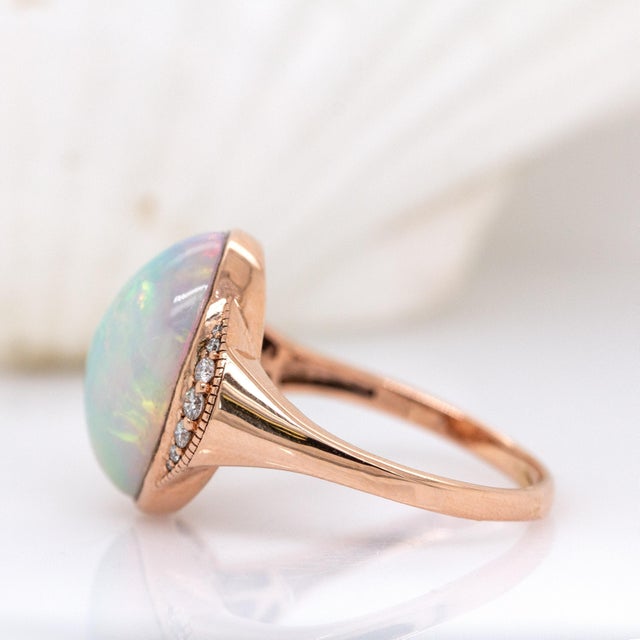 2020s 7.11cts Ethiopian Opal W Natural Diamond Accents Ring in 14k Solid Gold |17x13mm For Sale - Image 5 of 7