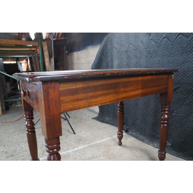 Green Antique Victorian William IV Mahogany Tooled Leather Writing Table Desk Console For Sale - Image 8 of 16