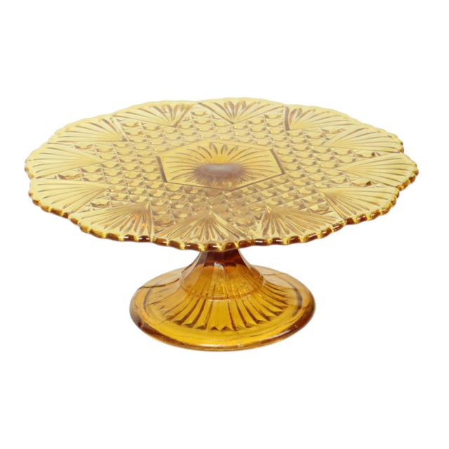Art Deco Amber Cake Stand in Depression Glass For Sale - Image 16 of 16