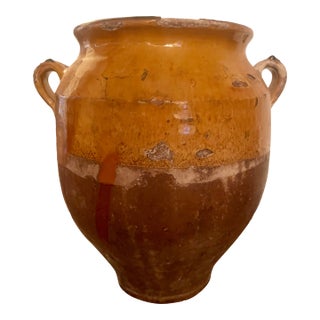 Original Antique French Confit Pot With Golden Carmel Glaze For Sale
