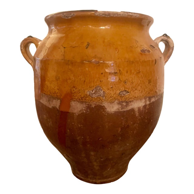 Original Antique French Confit Pot With Golden Carmel Glaze For Sale