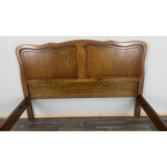 Wood Vintage French Louis XVI Style Double Bed Frame in Oak with Carved Headboard For Sale - Image 7 of 11