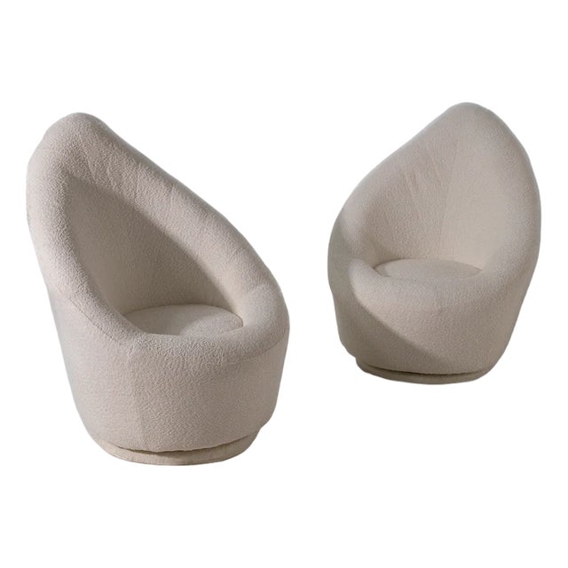 Set of French Leaf-Shaped Bouclé Armchairs, 1960s For Sale