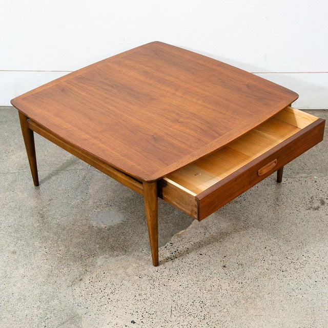 Wood Mid Century Modern EndTable Lane Side Walnut Vintage Square MCM Drawer Large For Sale - Image 7 of 12