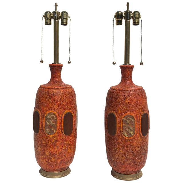 Orange Lava Glazed Ceramic Lamps - a Pair For Sale - Image 13 of 13