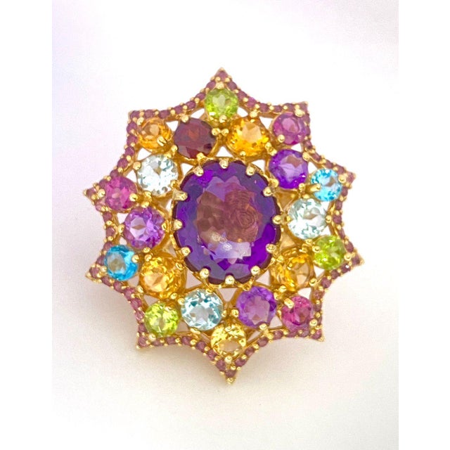 Gemstone Bochic "Orient" Vintage Amethyst, Citrine & Topaz Ring Set In 18 K Gold & Silver For Sale - Image 7 of 18