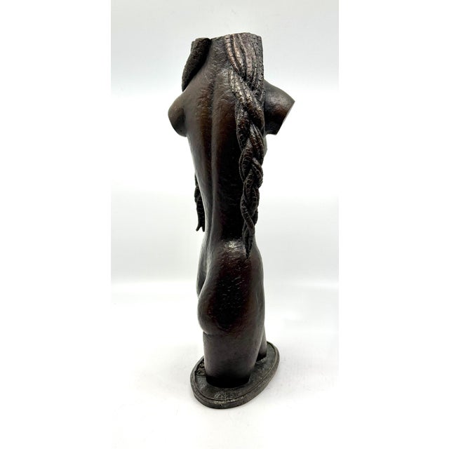 Art Deco Bronze Sculpture Nude Woman with Cornrows Monogrammed Dated 93 For Sale - Image 3 of 17